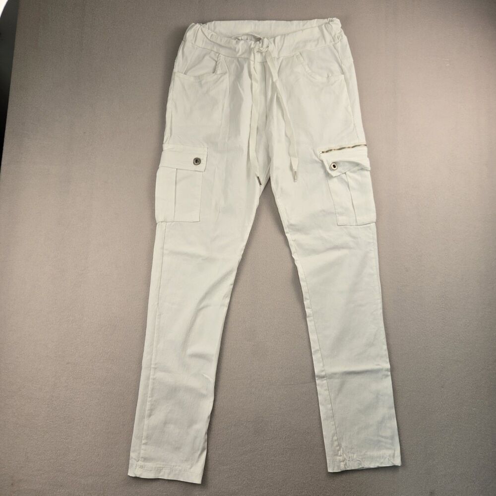 Milio Milano by Venti6 White Cargo Pants Size Medium Drawstring Slim Stretch